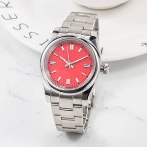 Stainless Steel Watch Red Dial 36mm